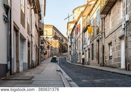 Santiago De Compostela, Spain - July 18, 2020: Street In Historical Centre Of Santiago De Compostela