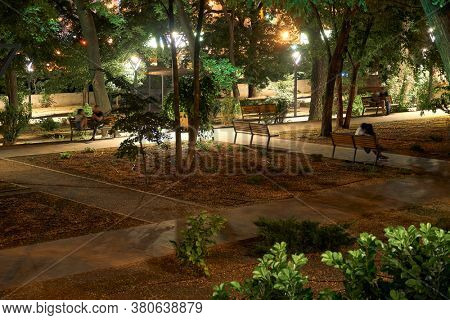 night view of Greek Park in Odessa city, Ukraine, near Potemkin stairs and Primorskiy boulevard