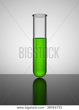 Beaker with green liquid. Test tube.