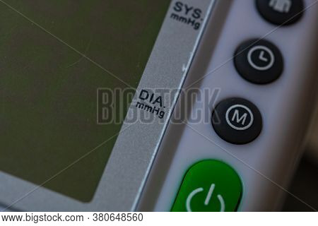 Close Up, Detail Of Blood Pressure Cuff Monitor Isolated. Digital Blood Pressure Measuring Device. B