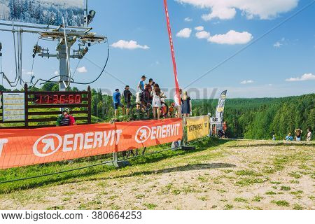 City Cesis, Latvia. Mountain Bike Track. A Sunny Day On The Mountain.