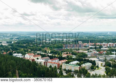 Lahti, Finland - 4 August 2020: View To Lahti City From Ski Jump Tower Suurmaki