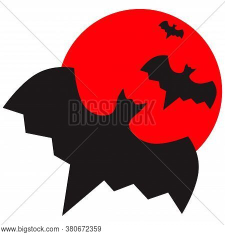 Halloween Vector Illustration Bats Fly To Red Moon On A Black Background
