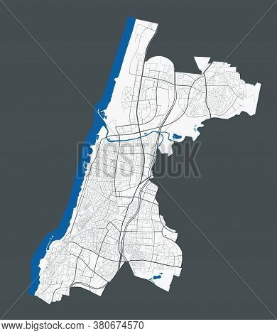 Tel Aviv-yafo Map. Detailed Vector Map Of Tel Aviv-yafo City Administrative Area. Poster With Street