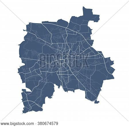 Leipzig Map. Detailed Vector Map Of Leipzig City Administrative Area. Dark Poster With Streets On Wh