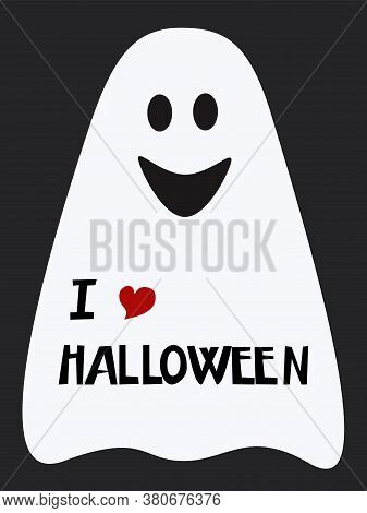 Modern Funny  Ghost On A Black Background. Vector Illustration Halloween Design. Print On Paper, Fab