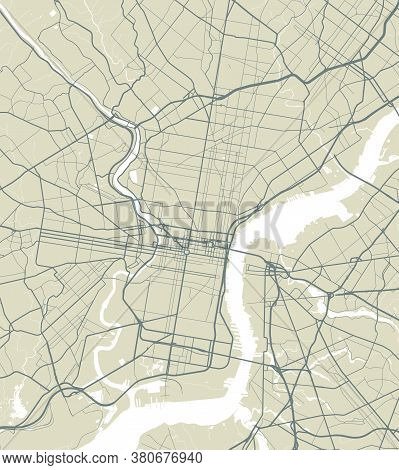 Vector Map Of Philadelphia. Street Map Poster Illustration. Philadelphia Map Art.