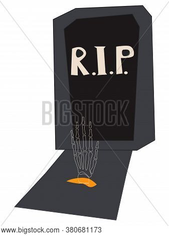 Vector Illustration For Halloween Design. Skeleton Get Up From The Grave. Isolated On A White Backgr