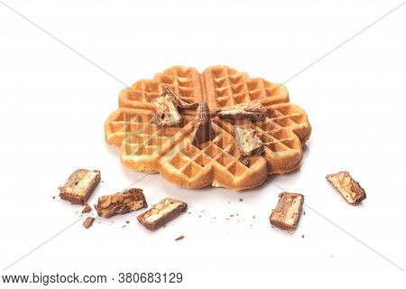 Freshly Baked Waffles With Chocolate Isolated On White Background
