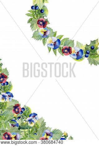 Cute Watercolor Hand Painted Flowers Violet. Hand Painted Botanical Floral Poster, Invite. Can Be Us