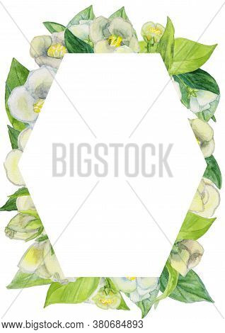 Painted Colorful Watercolor Flower Border. Can Be Used As Invitation Card For Wedding, Birthday And 