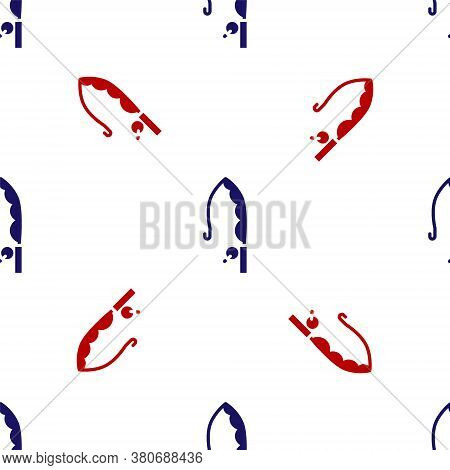 Blue And Red Fishing Rod Icon Isolated Seamless Pattern On White Background. Catch A Big Fish. Fishi