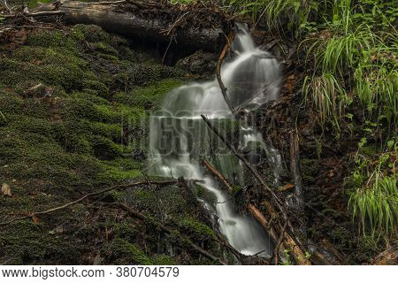 Detail Of Waterfall Near Kouty Nad Desnou Village In Summer Day