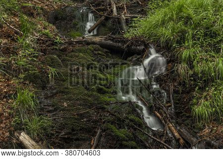 Detail Of Waterfall Near Kouty Nad Desnou Village In Summer Day