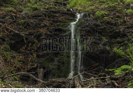 Waterfall Near Kouty Nad Desnou Village In Summer Day