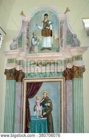 ROZGA, CROATIA - SEPTEMBER 15, 2012: St. Anthony of Padua fresco at St. Anne Church in Rozga, Croatia