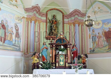 ZAGORSKA SELA, CROATIA - SEPTEMBER 15, 2012: Main altar at St. Catherine of Alexandria Church in Zagorska Sela, Croatia