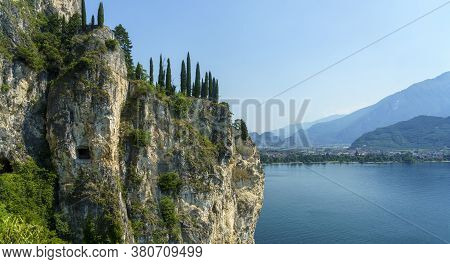 Path Of Ponale, On The Garda Lake, Trentino, Italy, Made From The Old Road From The Ledro Valley. Vi