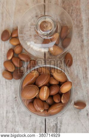 Argand Nuts On A Grey Background, Close Up