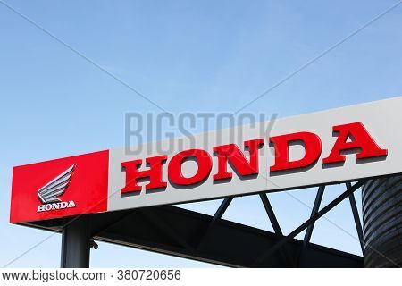 Villefranche, France - May 24, 2020: Honda Logo On A Building. Honda Is A Japanese Public Multinatio