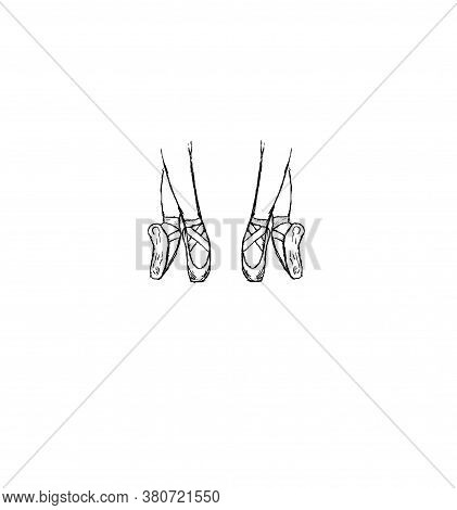 Ballet Pointes Shoes Or Slippers. Ballet Dance Studio Symbol. Illustration On The White Background.