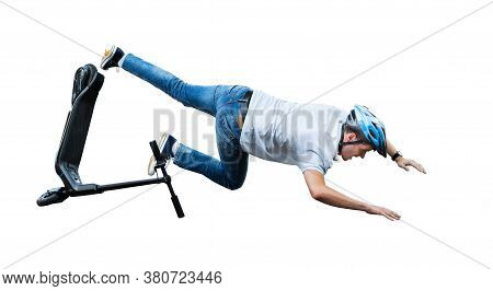 Electric E Scooter Collision Accident. Human Falling