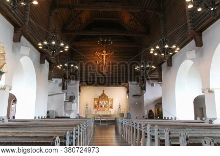 Gothenburg, Sweden - June 18 2019: The View Of Masthugget Church Interior On June 18 2019 In Gothenb