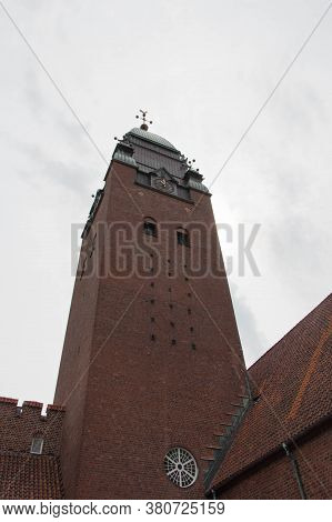 Gothenburg, Sweden - June 18 2019: The View Of Masthugget Church Clock Tower On June 18 2019 In Goth