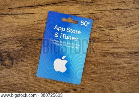 Wetzlar, Germany - 2020-06-05: App Store& Itunes  Gift Card Voucher For Apple App Store Itunes Money