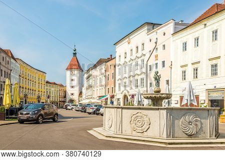 Wels,austria - August 11,2020 - In The Streets Of Wels. Wels Is A City In Upper Austria, On The Trau