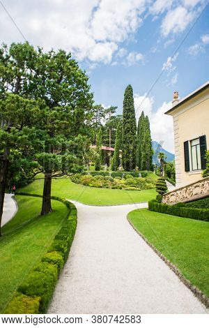 Villa Balbianello. Lake Como. Italy - July 19, 2019: Path in the Villa Balbianello Garden. Lake Como. Italy. Park in Villa del Balbianello. Lombardia.
