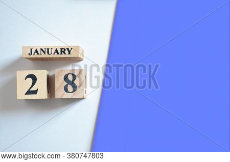 January 28, Empty White - Blue Background With Number Cube.