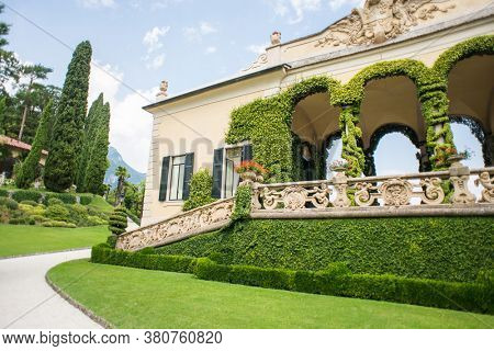 Villa Balbianello. Lake Como. Italy - July 19, 2019: Exteriors of Villa del Balbianello on lake Como. Italy.