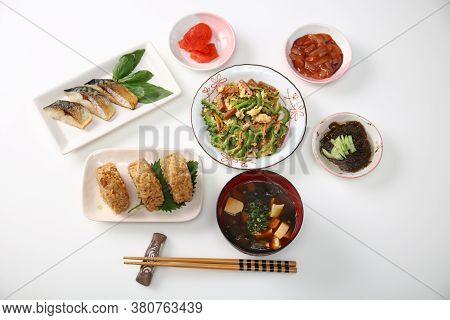 Delicious Japanese Cuisines Isolated On White Background.