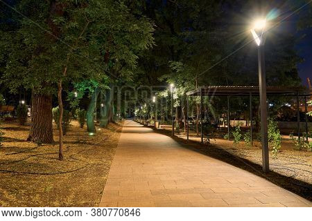 night view of Greek Park in Odessa city, Ukraine, near Potemkin stairs and Primorskiy boulevard