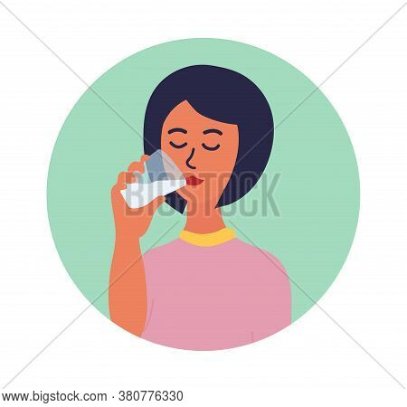 Girl Holding Glass Of Milk In Her Hands. She Drinks Milk. Favourite Drink. Happy Chilhood. Cartoon V