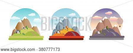 A Set Of Vector Illustrations In A Flat Style.