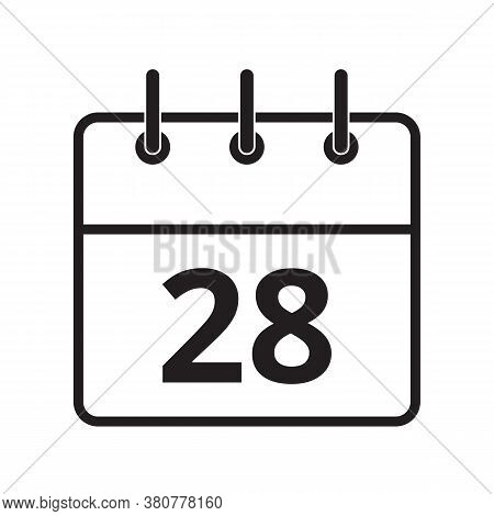Line Icon The Twenty-eighth Day On The Calendar Isolated On White Background. Vector Illustration.