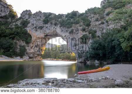 Ardeche France, View Of Narural Arch In Vallon Pont Darc In Ardeche Canyon In France