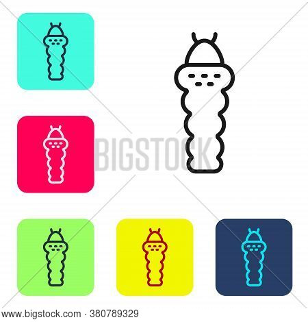 Black Line Larva Insect Icon Isolated On White Background. Set Icons In Color Square Buttons. Vector