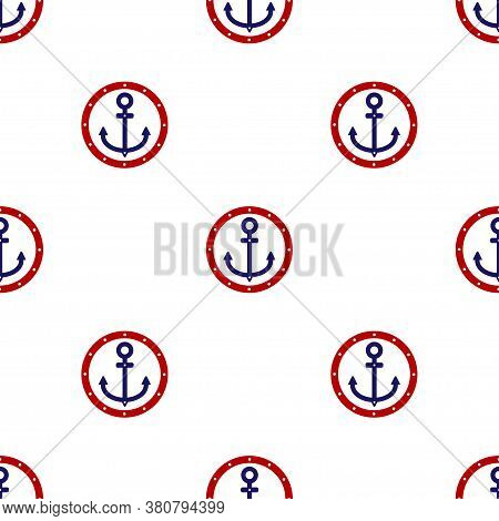 Red And Blue Anchor Icon Isolated Seamless Pattern On White Background. Vector
