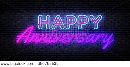 Happy Aniversary Neon Sign Vector. Happy Aniversary Design Template Neon Sign, Light Banner, Nightly