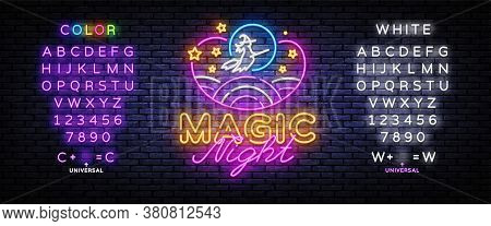 Magic Night Neon Sign Vector. Magic Show Neon Poster, Design Template, Modern Trend Design, Night Si