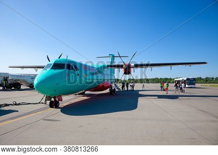 Kyiv, Ukraine - June 27, 2020: Aircraft Atr 72-212a Airline Windrose. Airplane Medium-range Turbopro