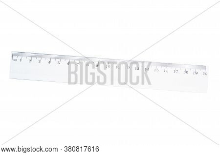 Plastic Ruler On White Background Isolation, Top View