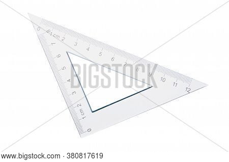 Plastic Ruler On White Background Isolation, Top View
