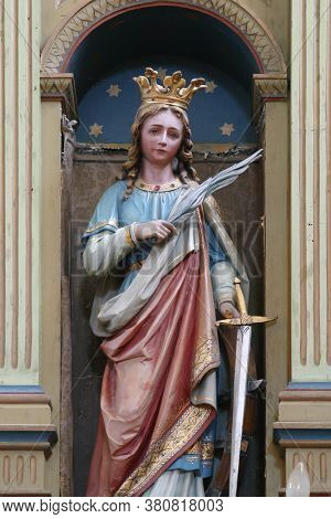 ROZGA, CROATIA - SEPTEMBER 15, 2012: Saint Lucia, Altar of the Sacred Heart of Jesus at Saint Anne Church in Rozga, Croatia