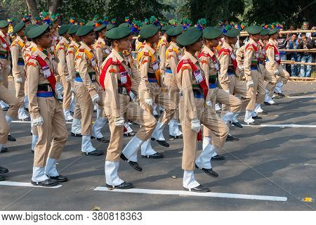 Kolkata, West Bengal, India - 26th January 2020 : India's Bengal Tiger Academy (bta) Cadets Are Marc
