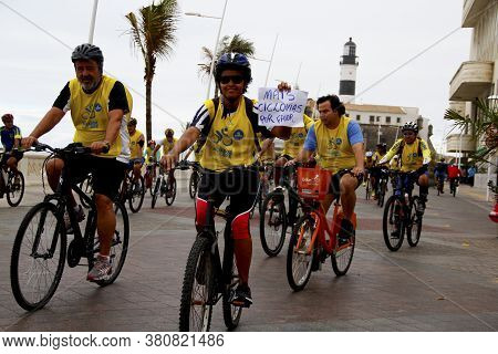 Salvador, Bahia / Brazil - August 23, 2014: People Are Seen During A Cycling Tour Promoted By The Mo
