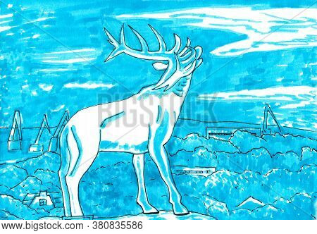 Hand Drawn Illustration The Ski Hill Lembergs Hute.